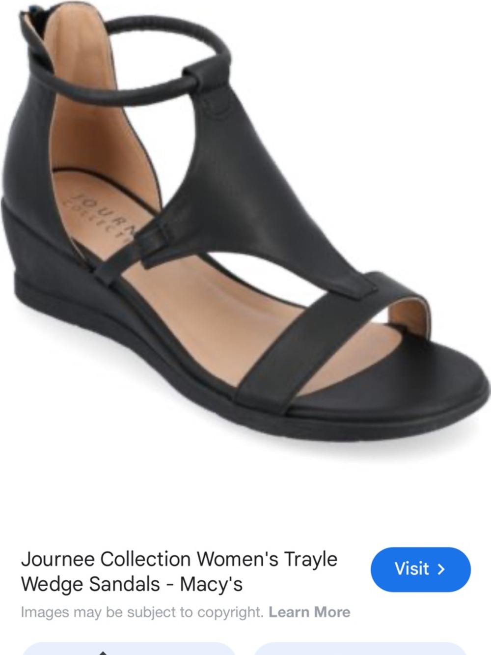 Journee Collection Black T-Strap Wedge Sandals - Picture 3 of 4
